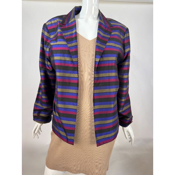 Ann May Womens Striped Woven Silk Jacket Size Large Multicolor - Picture 1 of 16